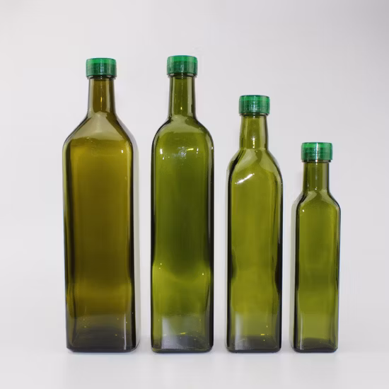 Botella de vidrio Dorica Marasca verde antigua cuadrada vacía de 250ml 500ml 750ml 1L de calidad alimentaria para aceite de oliva