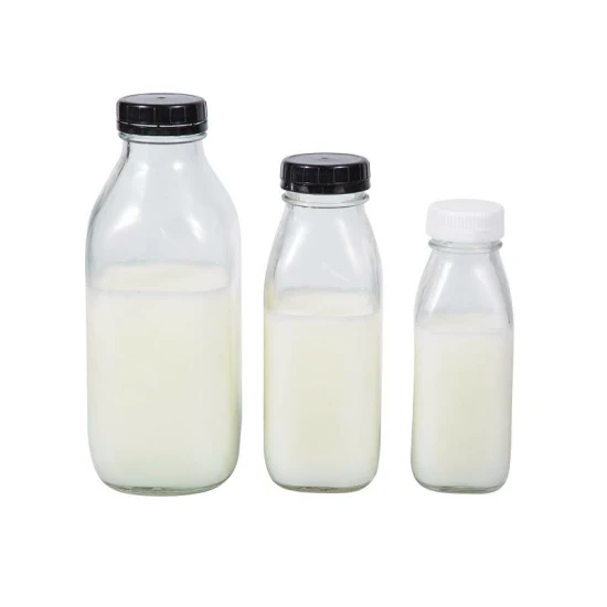 10oz 12oz 16oz 32oz Botella de leche de vidrio cuadrada francesa Botella de bebida de jugo con tapa / tapa de plástico a prueba de manipulaciones 330ml