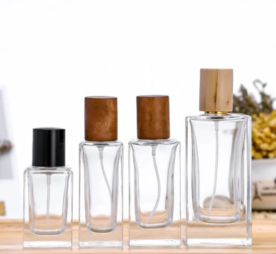 50ml 100ml modifican la botella de perfume de cristal vacía del espray para requisitos particulares de empaquetado de lujo al por mayor cuadrada