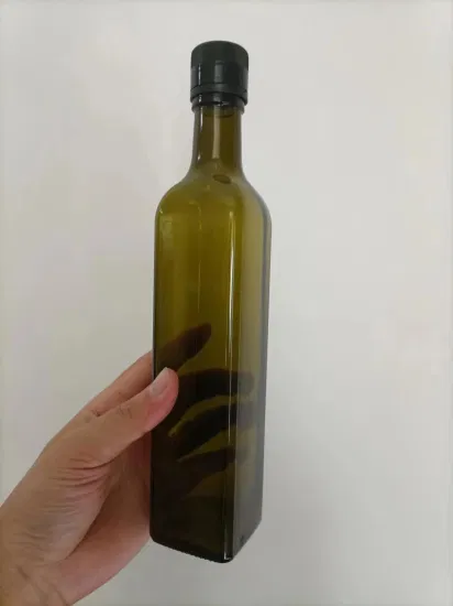 Botella de aceite de oliva verde cuadrada de vidrio de 1000 ml con tapa a juego